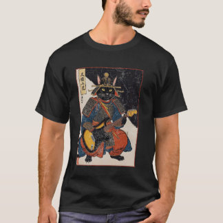 Camiseta Gato Samurai Japonês Tocando Guitarra Elétrica Uki