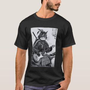 Camiseta Gato Samurai Japonês Tocando Guitarra Elétrica Uki