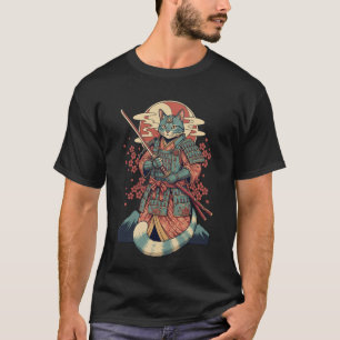 Camiseta Gato Samurai Katana Anime Japonês Guerreiro Crianç