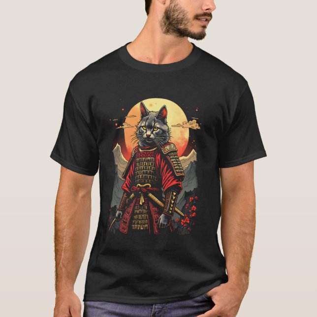 Camiseta gato samurai lua (Frente)