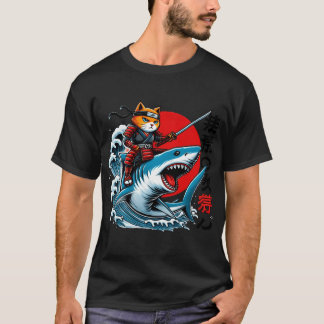 Camiseta Gato Samurai Ninja Arte Japonês Gato Tubarão Kanag