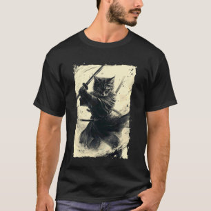 Camiseta Gato Samurai - Poder do Guerreiro Japonês Katana