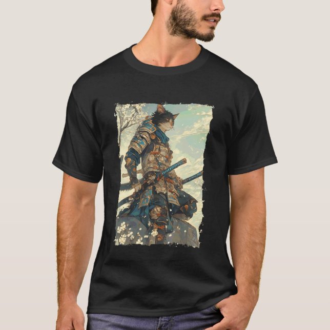 Camiseta Gato Samurai - Poder do Guerreiro Japonês Katana 2 (Frente)