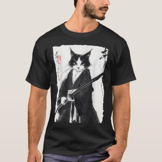 Camiseta Gato Samurai Smoking Japanese Ink Painting
