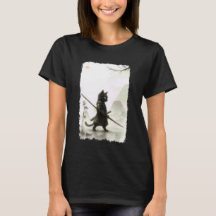 Camiseta Gato Samurai Vintage Bushido Japonês Gráfico Ukiyo