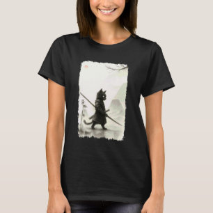 Camiseta Gato Samurai Vintage Bushido Japonês Gráfico Ukiyo