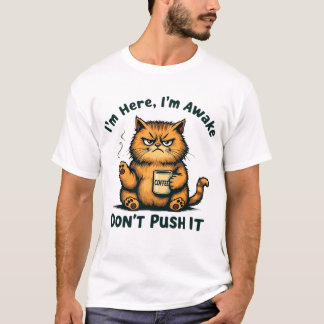 Camiseta Gato Sarcástico Engraçado Estou aqui Estou Acordad