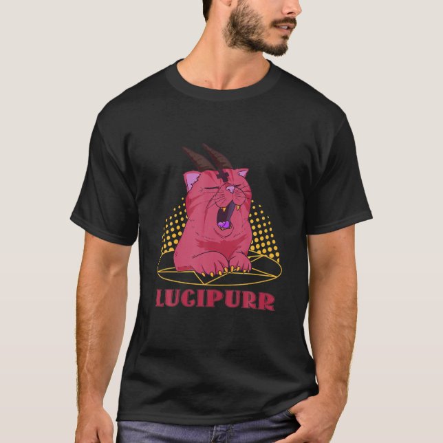 Camiseta Gato Satânico de Ocultismo Salão Lugipurr Santan G (Frente)