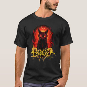 Camiseta Gato Satânico Meow Design Black Metal