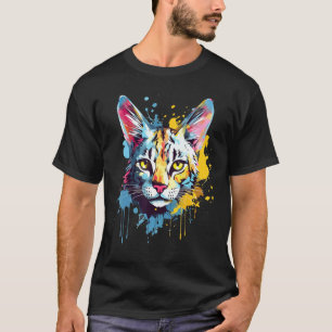 Camiseta Gato Savannah Rosto Arte Colorida Salpico