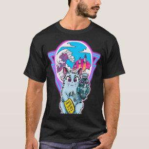 Camiseta Gato Sci Fi Maneki Neko com Moeda da Boa Sorte