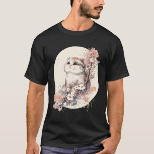 Camiseta Gato Scottish Fold Aquarela Flor de Cerejeira Japo