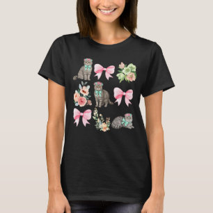 Camiseta Gato Scottish Fold Coquette Toile Laço Rosa Floral