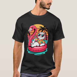 Camiseta Gato Scottish Fold na Praia Férias de Verão Flutua