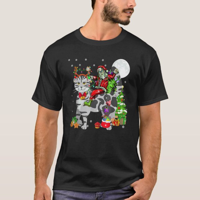 Camiseta Gato Scottish Fold Natal Cavalgando Rena  (Frente)