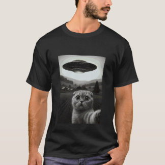 Camiseta Gato Scottish Fold Selfie Divertido Meme de Abduçã