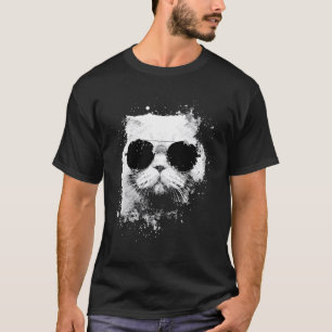 Camiseta Gato Scottish Fold Usando Óculos Splash Art Grunge