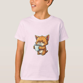Camiseta gato segurando um café