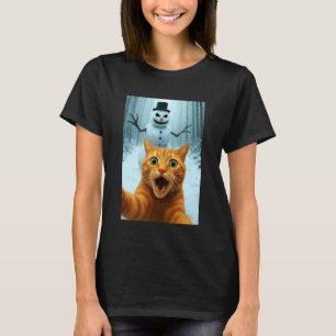 Camiseta Gato Selfie Boneco de Neve Assustador Natal Humor 