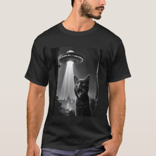 Camiseta Gato Selfie Com Alien ufo Engraçado Homens Mulhere