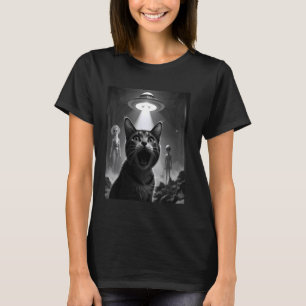Camiseta Gato Selfie Com Alien ufo Engraçado Homens Mulhere