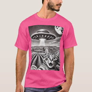 Camiseta Gato Selfie Com Alienígena Ufo Engraçado Gato Estr