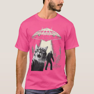 Camiseta Gato Selfie Com Alienígena Ufo Pé-Pé Engraçado Gat