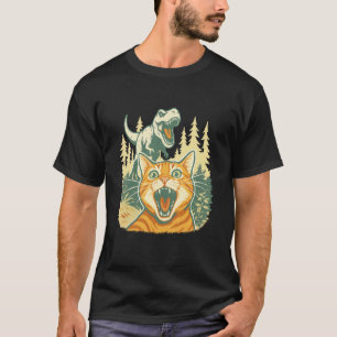 Camiseta Gato Selfie com Dinossauro T Rex