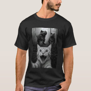 Camiseta Gato Selfie com Dinossauro T-Rex Gato Engraçado Cr