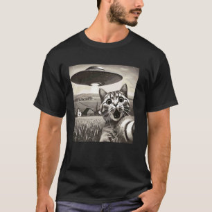 Camiseta Gato Selfie Com OVNI Alien Divertido Gato