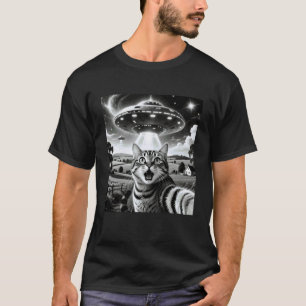 Camiseta Gato Selfie com Óvni de Alienígenas Gatos Divertid