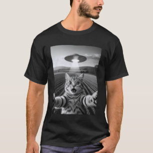 Camiseta Gato Selfie com OVNI Gato Engraçado para Homens Mu