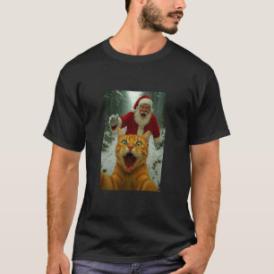 Camiseta Gato Selfie com Papai Noel - Gatinho Divertido Nat