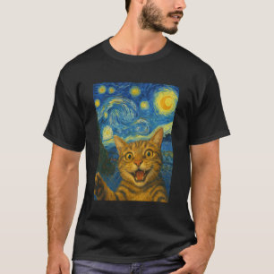 Camiseta Gato Selfie em Noite Estrelada Van Gogh Amante de 
