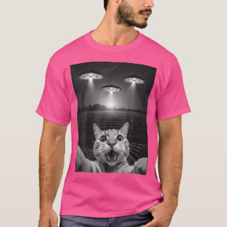 Camiseta Gato Selfie Engraçado Na Frente Da Ufos