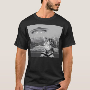 Camiseta Gato Selfie Espaçonave Alienígena Ovni Montanhas A