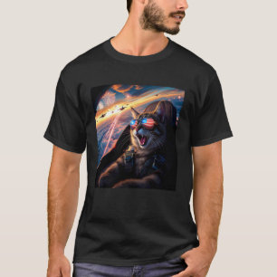Camiseta Gato Selfie Jato Avião Gráfico Engraçado Homens Mu