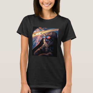 Camiseta Gato Selfie Jato Avião Gráfico Engraçado Homens Mu