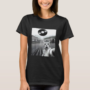 Camiseta Gato Selfie UFO Feixe Vinil Disco Abdução Alieníge