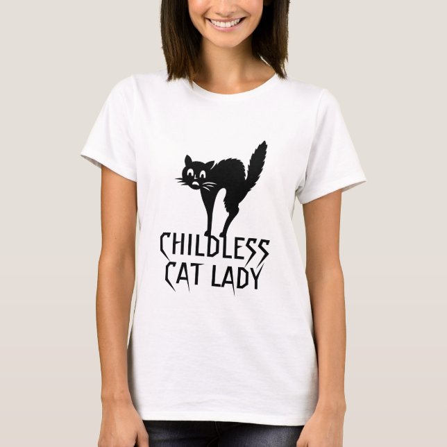Camiseta Gato sem filhos, senhora assustadora, gato engraça (Frente)