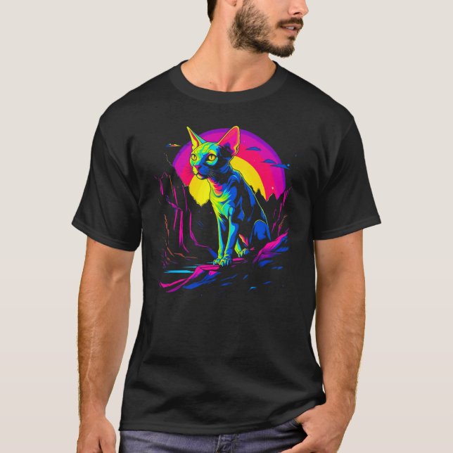 Camiseta Gato Sem Pelo Sphynx Pop Art (Frente)