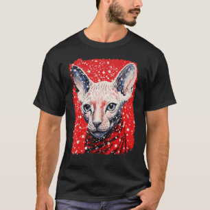 Camiseta Gato sem Pelo Sphynx Vermelho Natal Pop Art