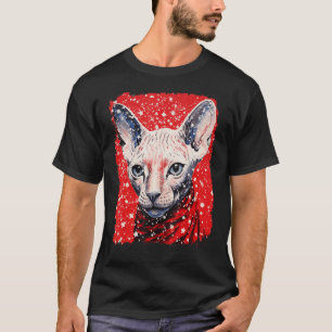 Camiseta Gato Sem Pelo Sphynx Vermelho Natal Pop Art