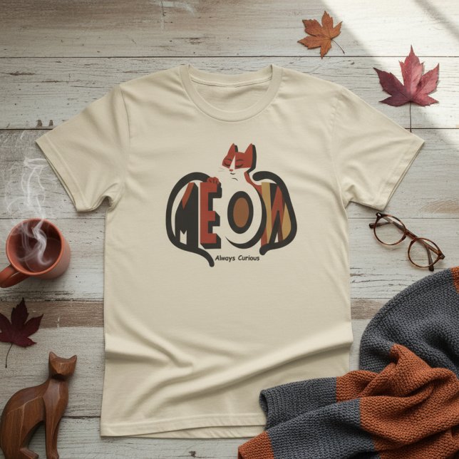 Camiseta GATO Sempre Curioso Tipografia Retro (Criador carregado)