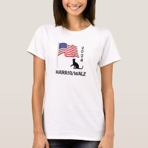 Camiseta Gato Senhoras para Harris/Design Walz