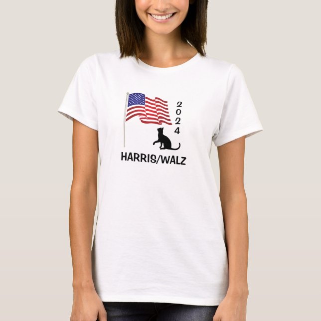 Camiseta Gato Senhoras para Harris/Design Walz (Frente)