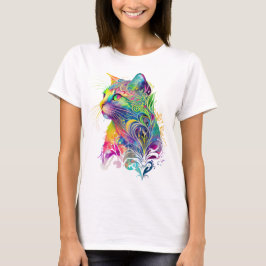 CAMISETA GATO SENTADO ABSTRATO COLORIDO