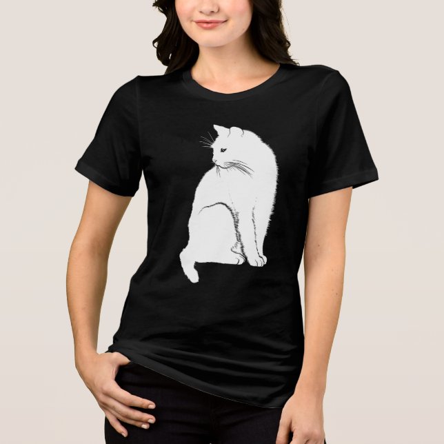 Camiseta Gato Sentado Branco Bonito (Frente)