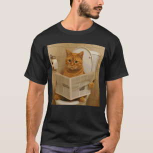 Camiseta Gato Sentado no Vaso Sanitário Lendo Jornal Engraç