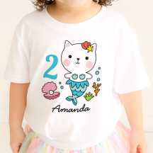 Gato Sereia Garota Personalizada de Aniversário